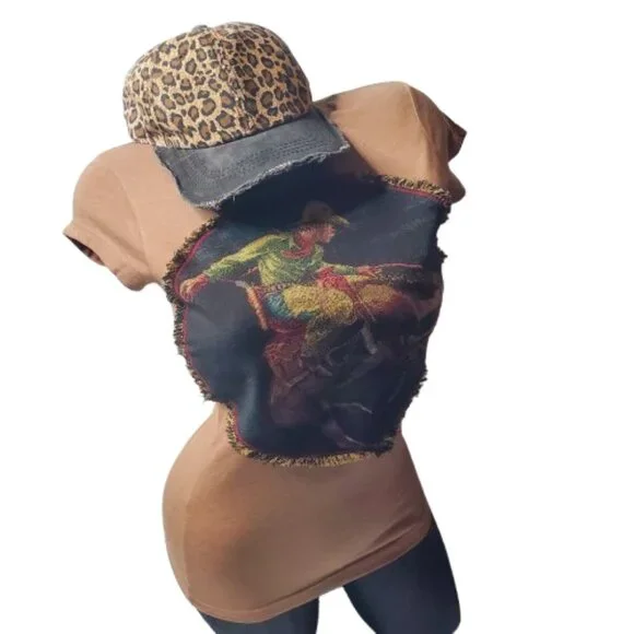 Leopard Distressed Baseball Cap with Adj. Strap & Swarovski Crystals - Picture 5 of 5